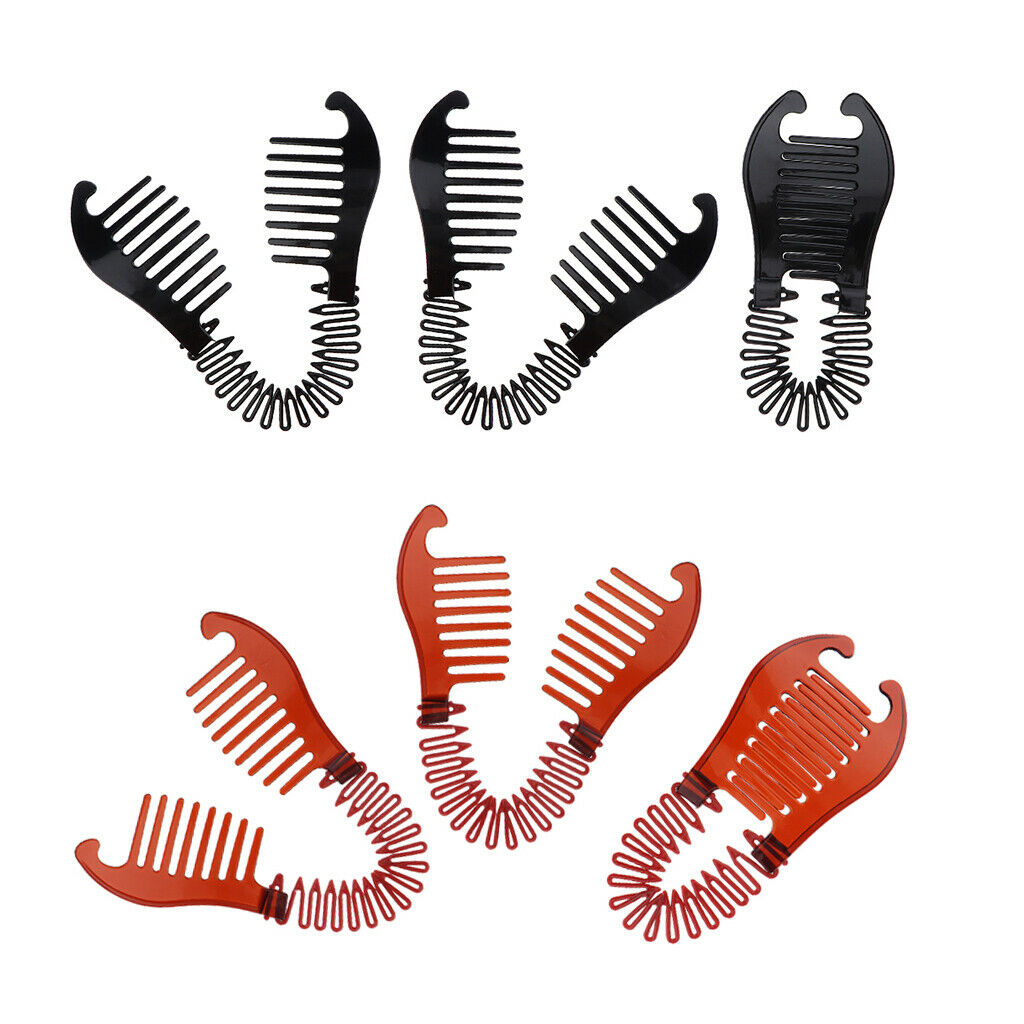6x Plastic Styling Braiding Clips Bun Twist Maker Claw Grip Black+Brown