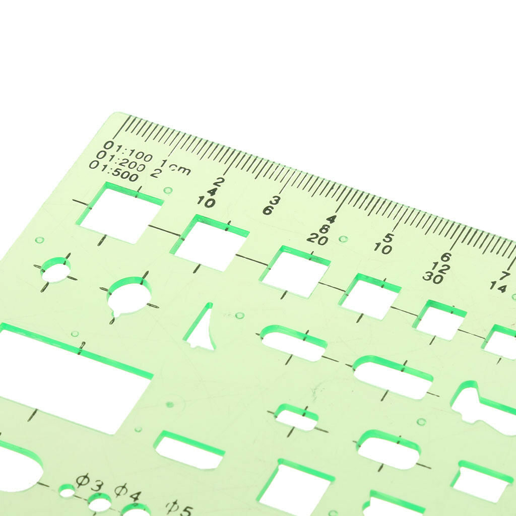 2x Multi-functional & Building Template Ruler Plastic Drafting Drawing Tool
