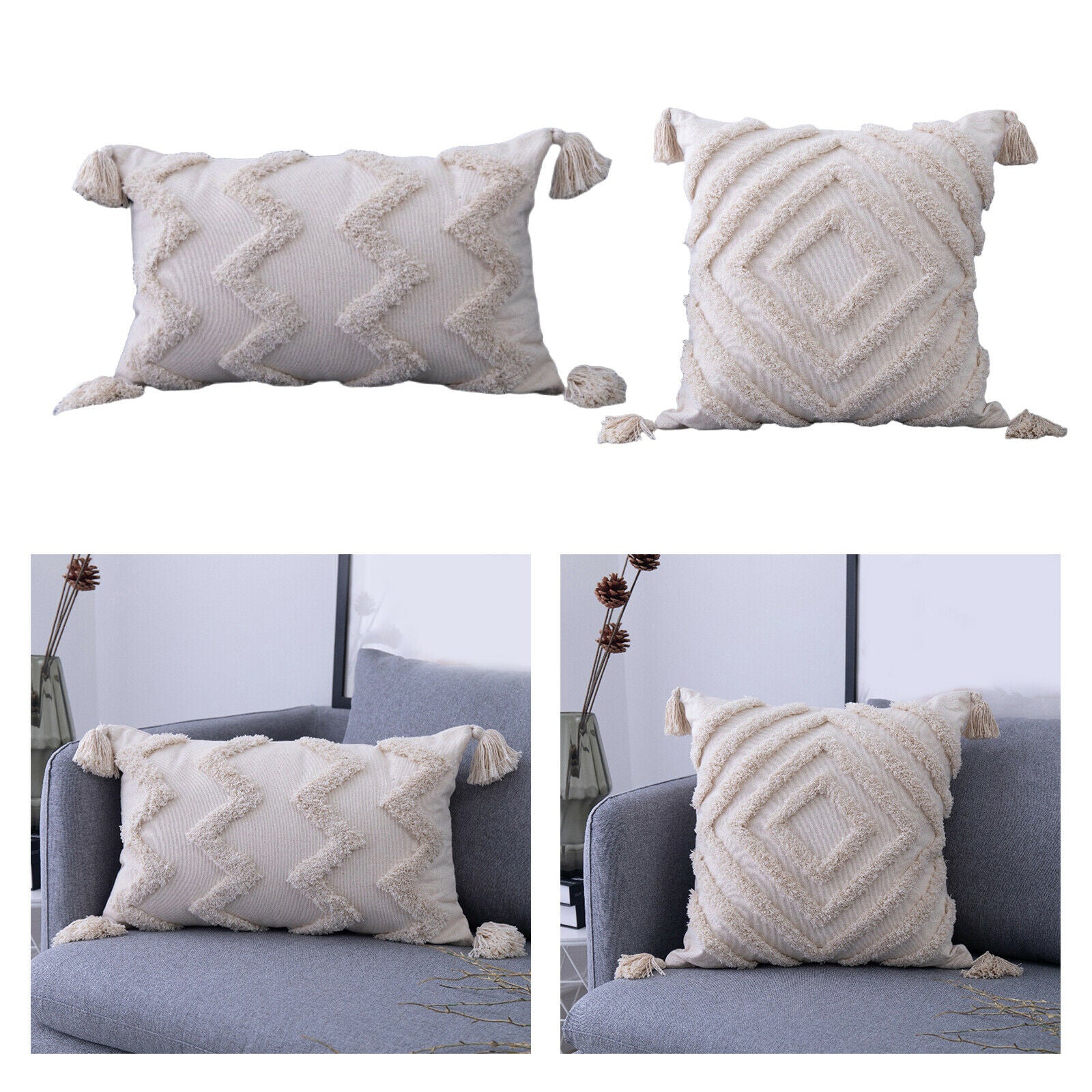 2Pcs Moroccan Boho Throw Pillow Covers Decorative Pillowcases Cushion Covers