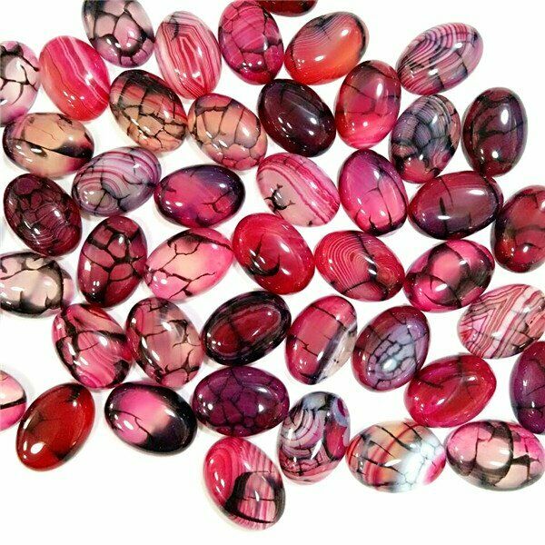 100Pcs Unique Rose&Black Dragon Veins Agate Oval Cab Cabochon 18x13x6mm HH6761
