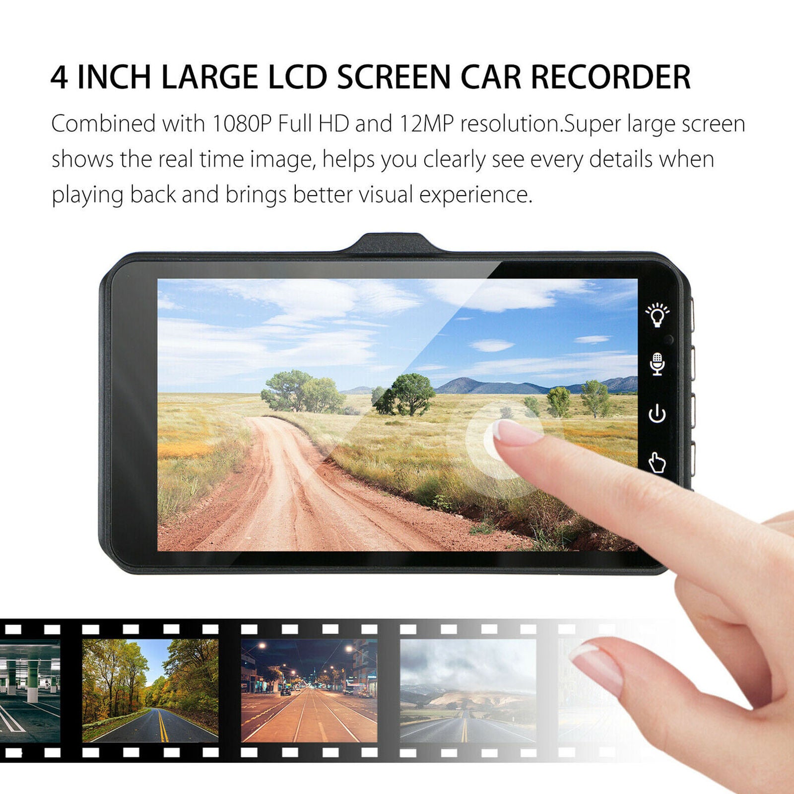 4" Dual Lens 1080P 170° Touch Screen Car DVR Dash Cam G-sensor + Rearview Camera