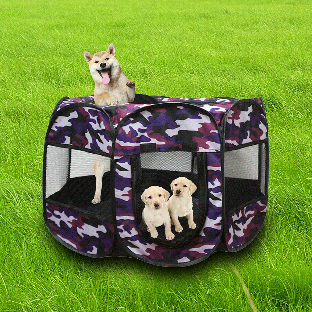 Pet Portable Foldable Kennel Dogs Cat Outdoor Cage Travel Carrier Purple+Red