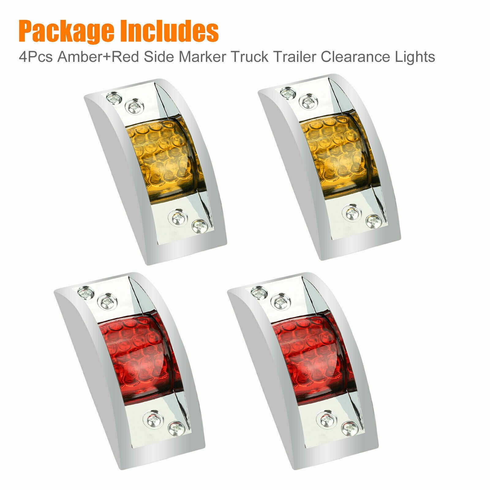 4X 12 LED 12V Yellow+Red Sealed Chrome Side Marker Truck Trailer Clearance Light
