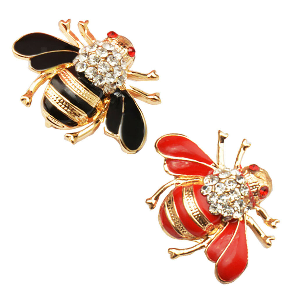 2Pcs Women Men Crystal Animal Honey Bee Brooch Pin Lapel Broach Jewelry Gift