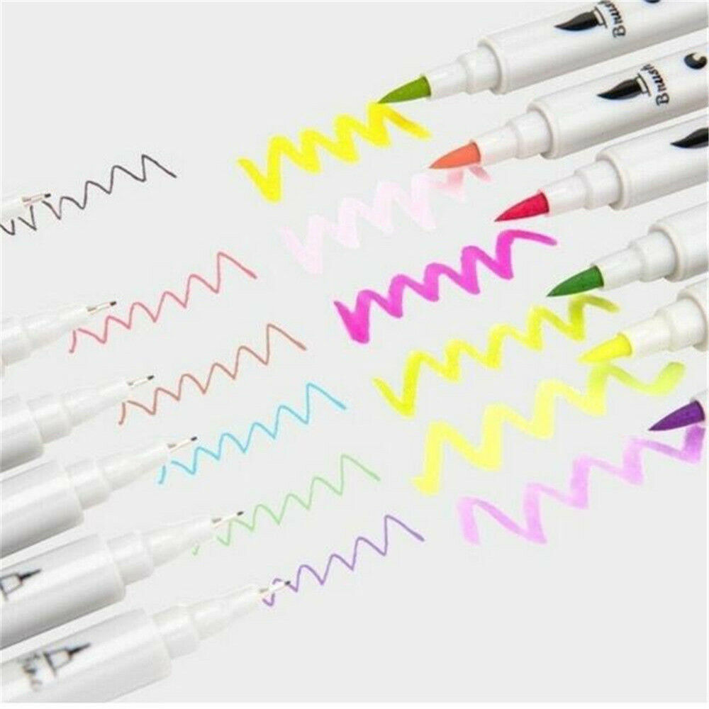 100 Colour Dual Tip Brush Pens w/ Fine liners Colouring Art Markers Drawing â¤
