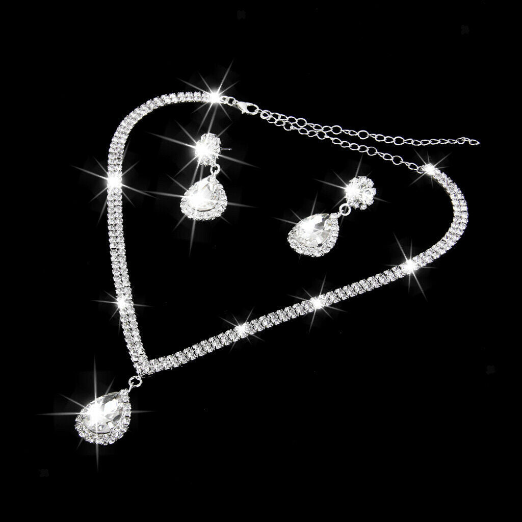 Crystal  Tiara Set + Pendant Necklace Water