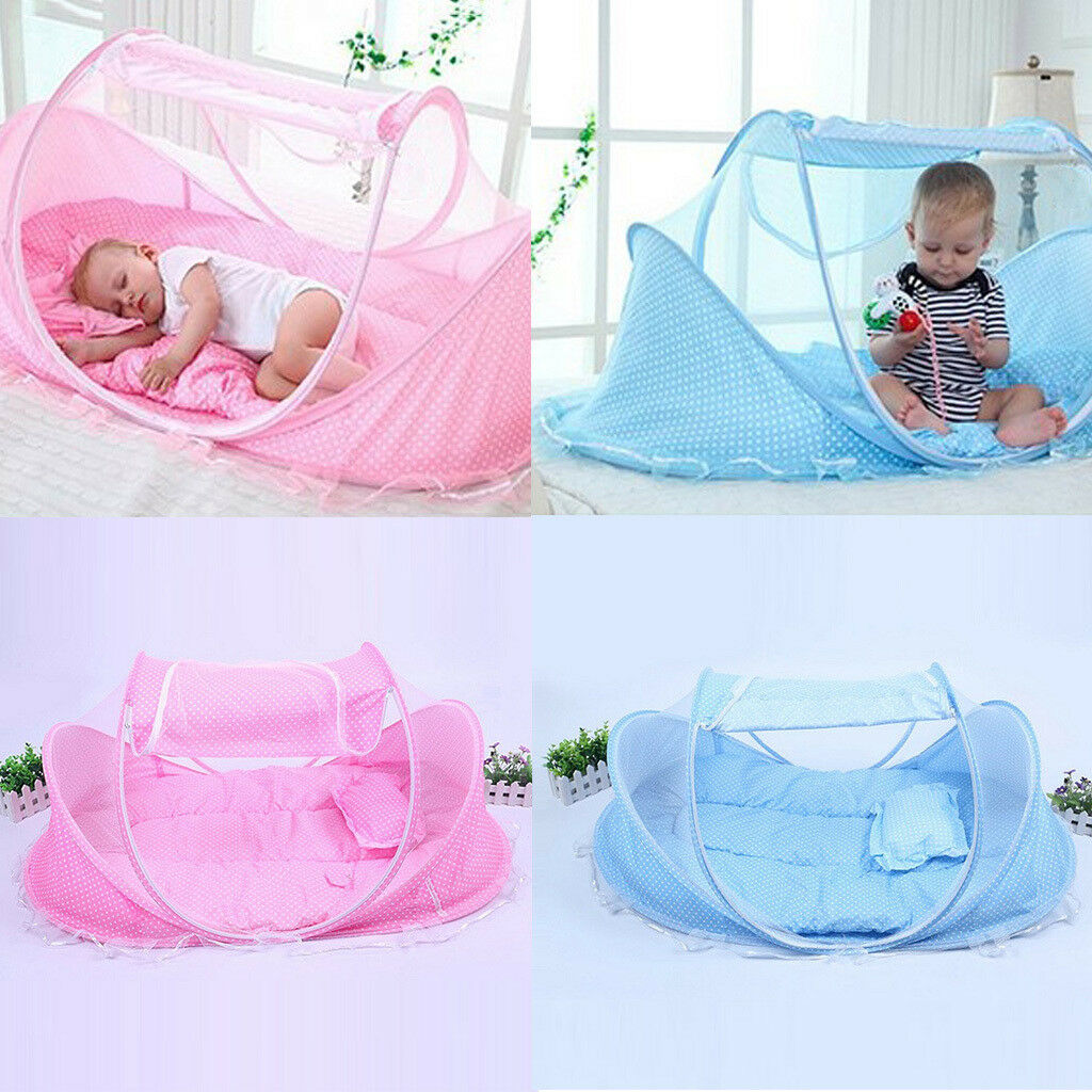 Kids Travel Bed Folding Baby Crib Mosquito Net Cot Tent Mattress Bed Pillow