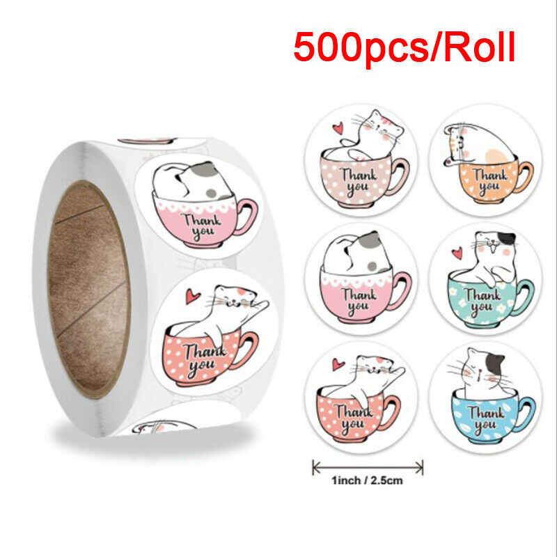 500pcs Cat Thank You Stickers  Round Adhesive seal Labels for Gift Decora.l8