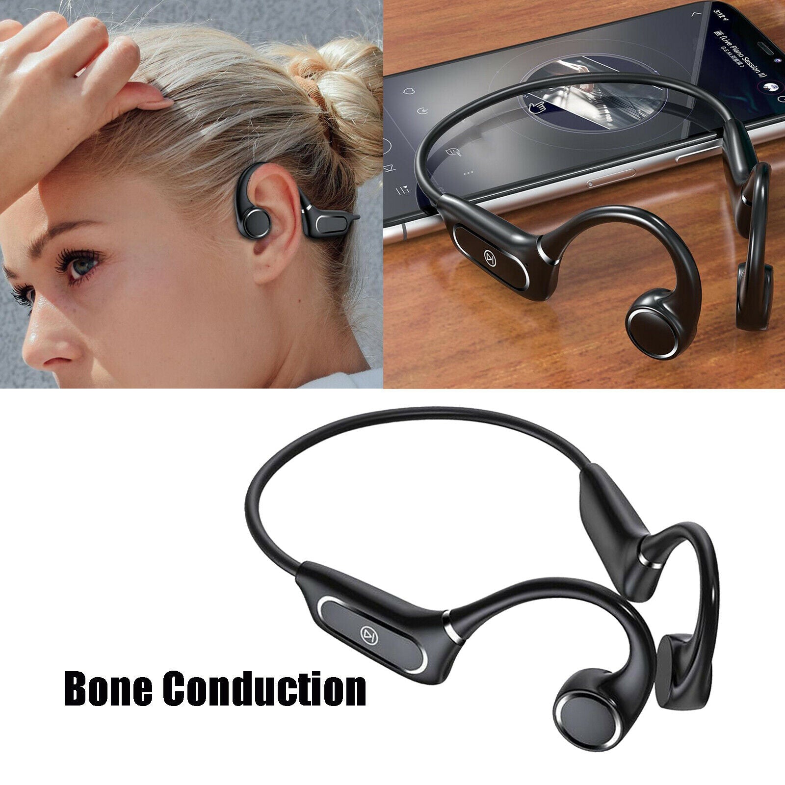 Waterproof Bluetooth Bone Conduction Headphones Mic Sport Wireless Earphones
