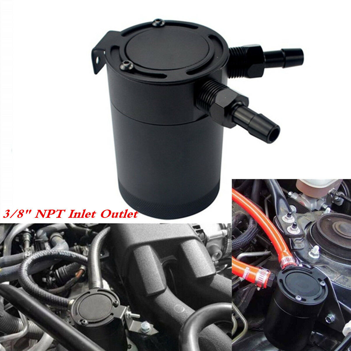 2-Port Baffled Aluminum Oil Catch Can Tank Air Separator 3/8" NPT Inlet Outlet