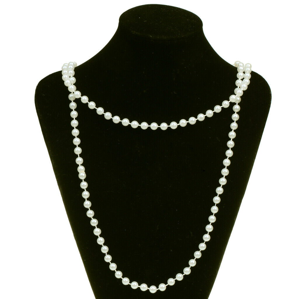 6x Long White Pearls Necklace Flapper Girl Ball Fancy Dress Costume Decor