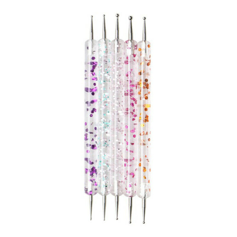 5Pcs 2 Way Nail Art Dotting Painting Pen Manicure Nail Glitter Tools Dotting  SJ