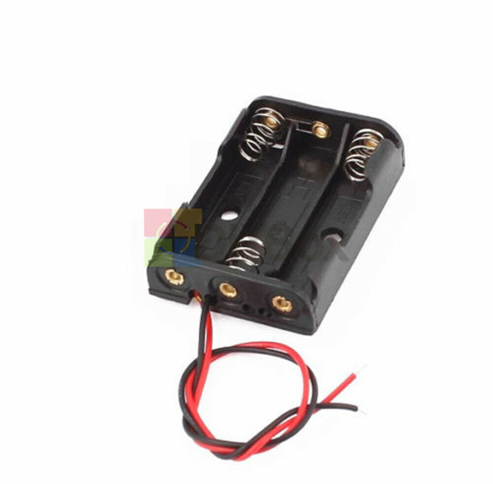 10x Black Plastic Case Battery Storage Holder Box w/ Wire Leads for 3 X AA 4.5V