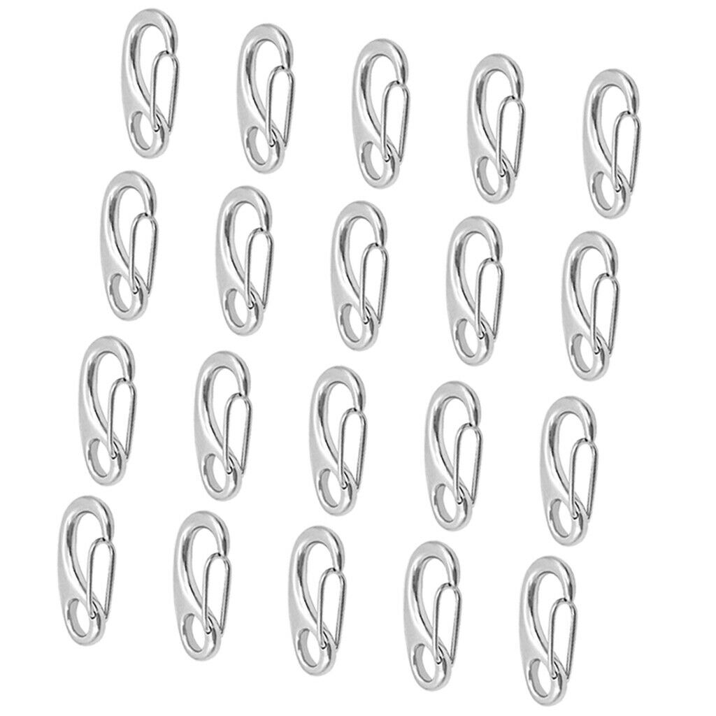 Marine 20pc Stainless Steel Egg Shape Spring Snap Hook Clip Link Quick Carabiner