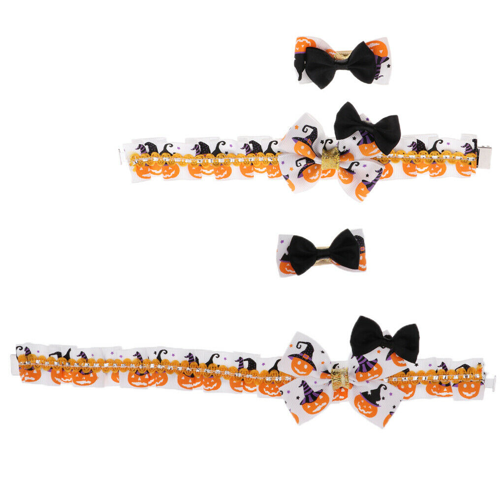 2Pcs Halloween Xmas Party Costume Hairpin Pet Cat Dog Collar Set Grooming  S
