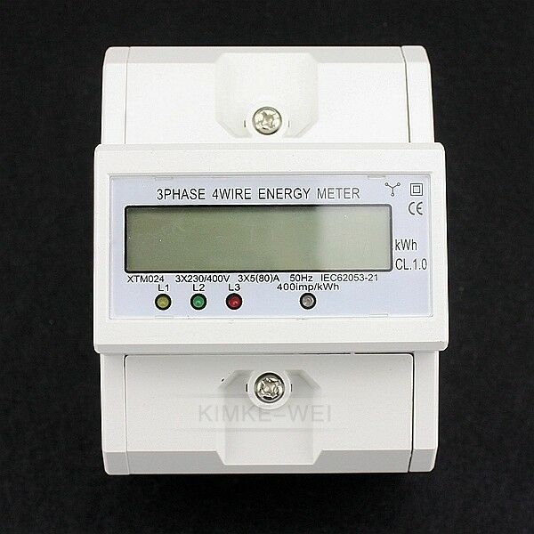3X5(80)A 230V/400V LCD DIN Rail Three Phase Electronic Energy kWh Meter New