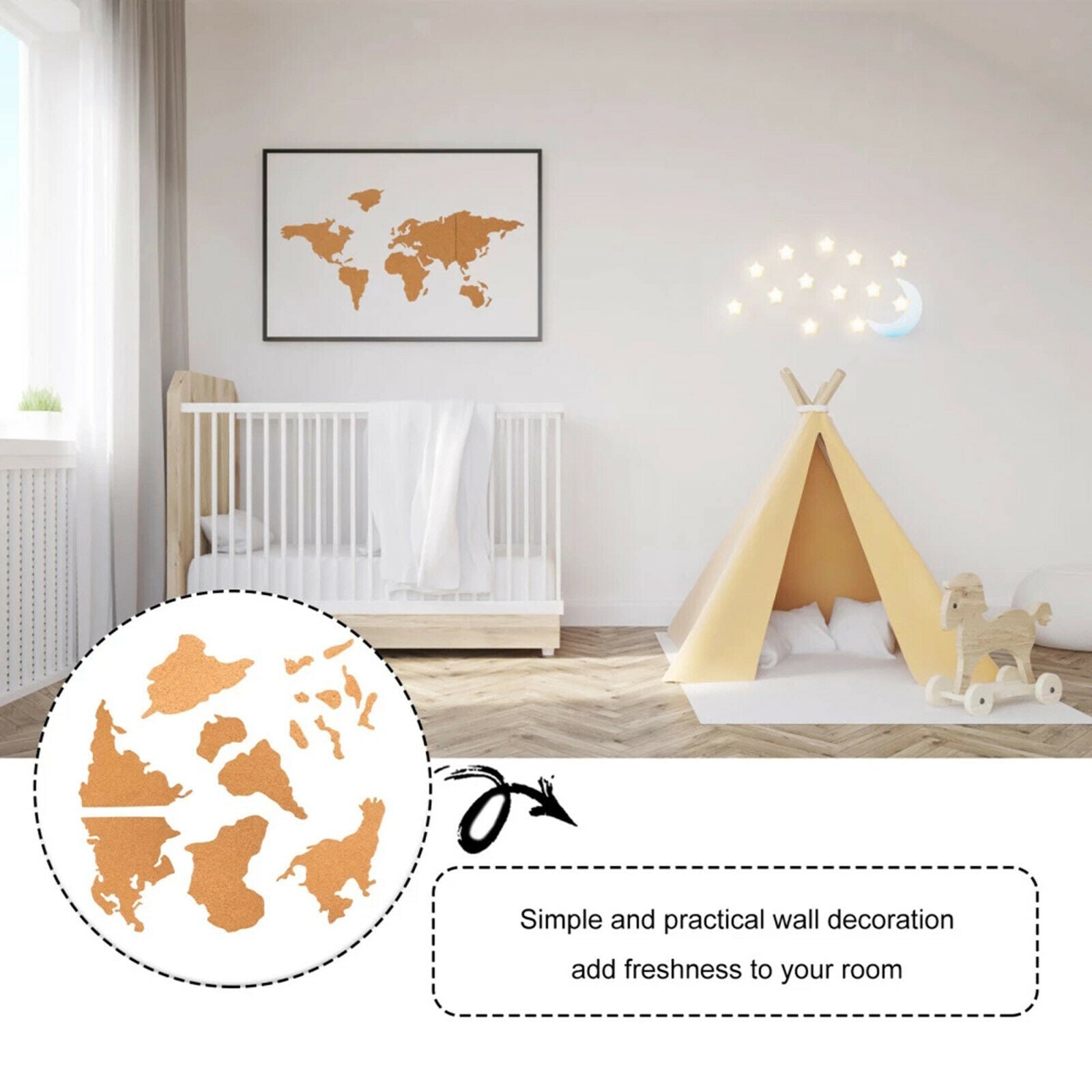 Classic Wooden Cork World Map World Wall Map Cork with 10pcs Pins Home Decor