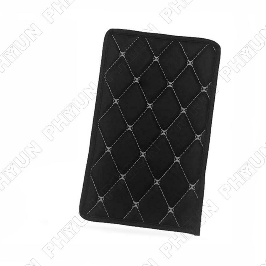 Black PU Leather White Line Car Armrest Pad Cover Console Box Mat Accessories