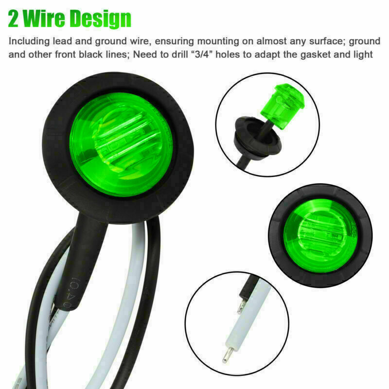 50 X 12V Mini Side 3/4" Round Marker 3 LED Bullet Truck Car Trailer Green Lights