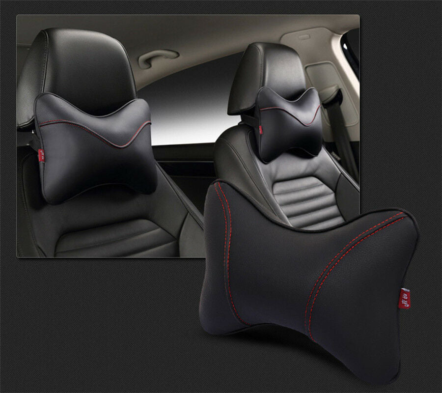 Single Piece Car Inner Accessory Black PU Leather +Red Suture Car Neck Headrest
