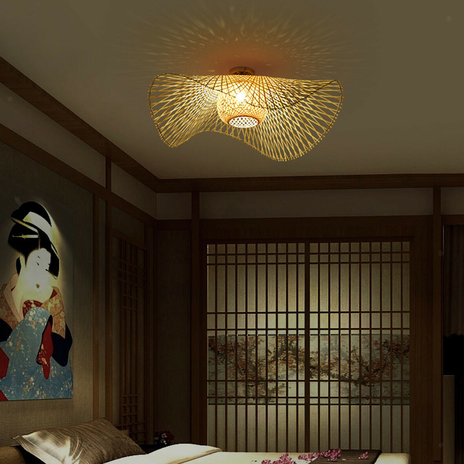 Bedroom bamboo lamp lights shade chandelier lampshade hotel