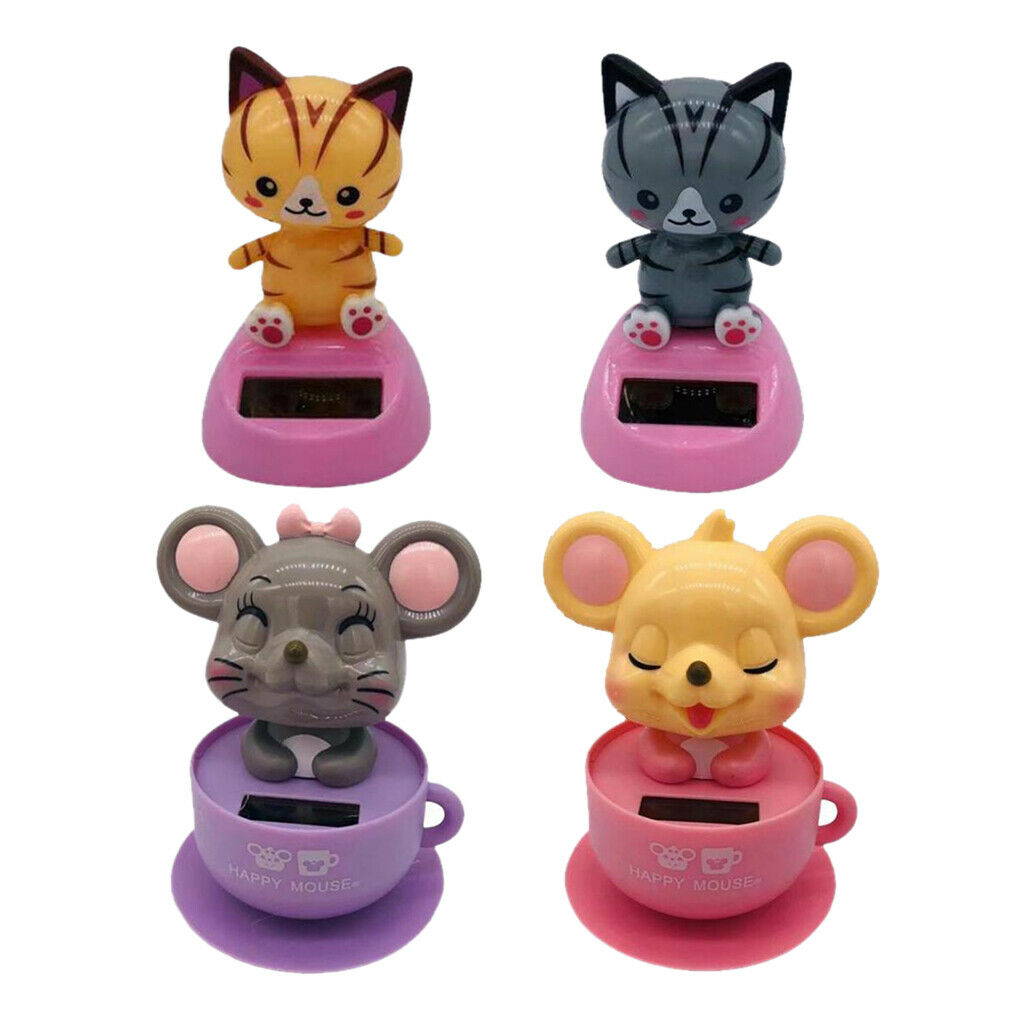 4x Solar Powered Dancing Animal Kids Bobble Toys Cat Rat Ornament Office