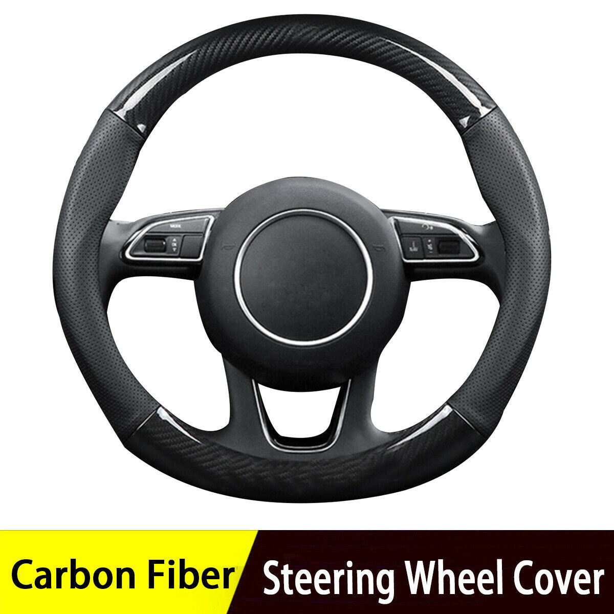 15 inch Carbon Fiber Stitching Steering Wheel Cover Black Non-slip black