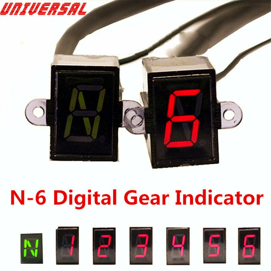 6 Speed N-6 Digital Motorcycle Gear Indicator Red LED Display Shift Lever Sensor