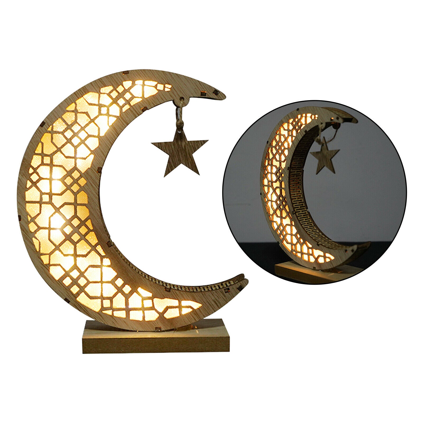 Wooden Ramadan Decorations Moon Shaped Lamp Tabletop Festival Party Supplies