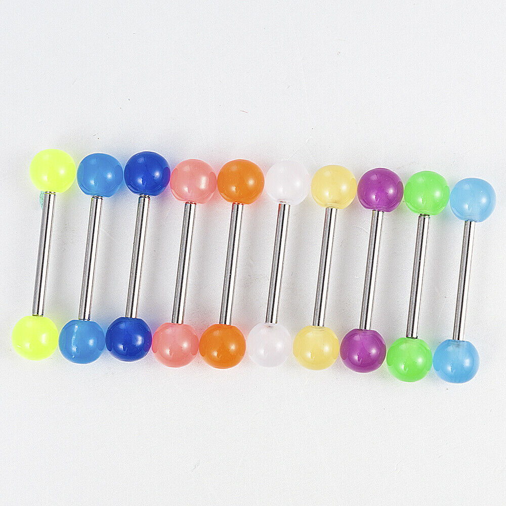10pcs Glow In The Dark Body Piercing Jewelry Luminous Barbell Lip Tongue Rings