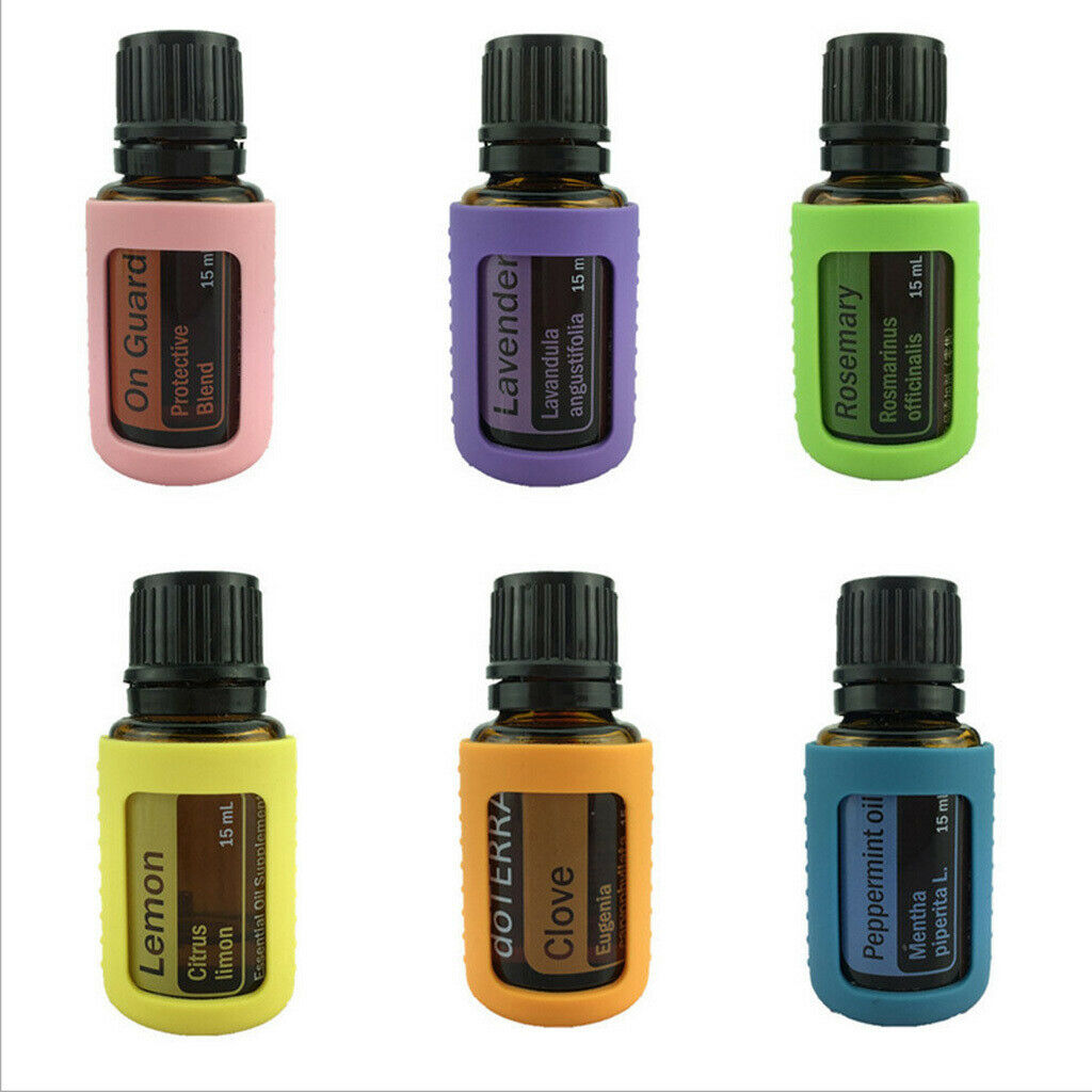 Wood Essential Oil Display Stand with 6 Silicone Carrying Sleeves Case - for