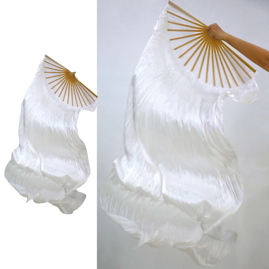 Ladies Belly Dance Long Silk Fan Veil Chinese Party Stage Dance Props White