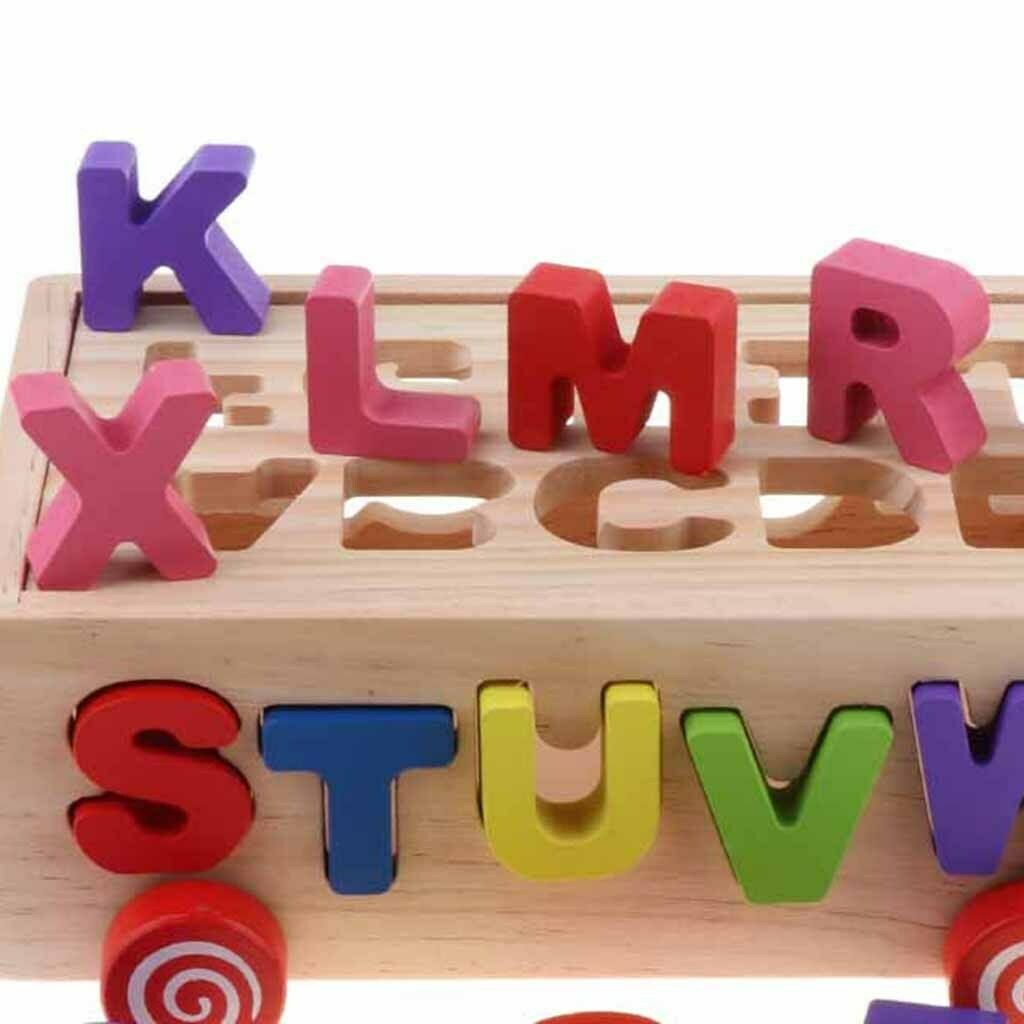 Wooden Shapes Sorter Bus Pull Along Car Early Development Toys for Toddlers