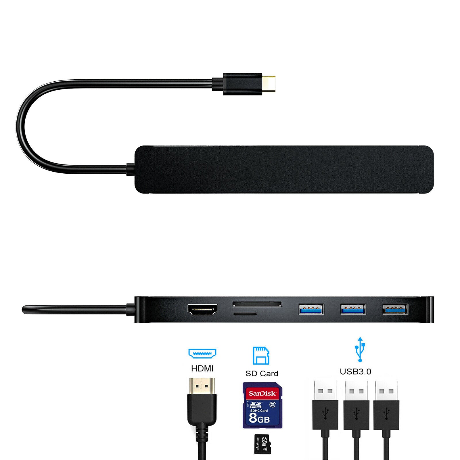 Aluminum 7 in 1 USB 3.0 C to HDMI VGA Hub Adapter Dongle Plug&Play Compact