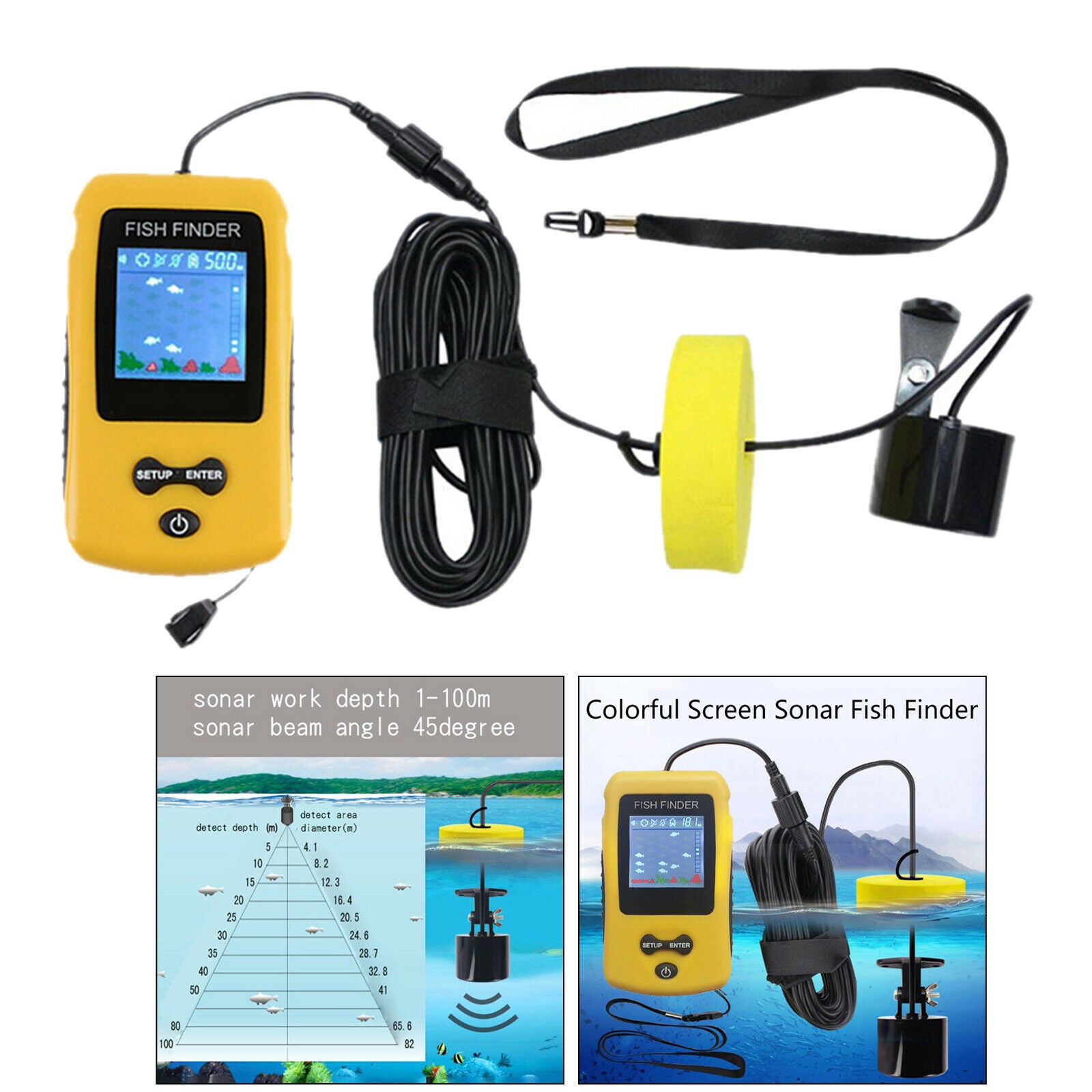 Portable Handheld Fish Finder 100m Sounder Sonar Sensor Fishfinder Kayak