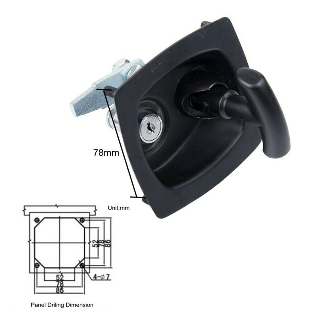Black Recessed Folding T Lock / Handle (Camper Trailer Toolbox ) Drop T S/S