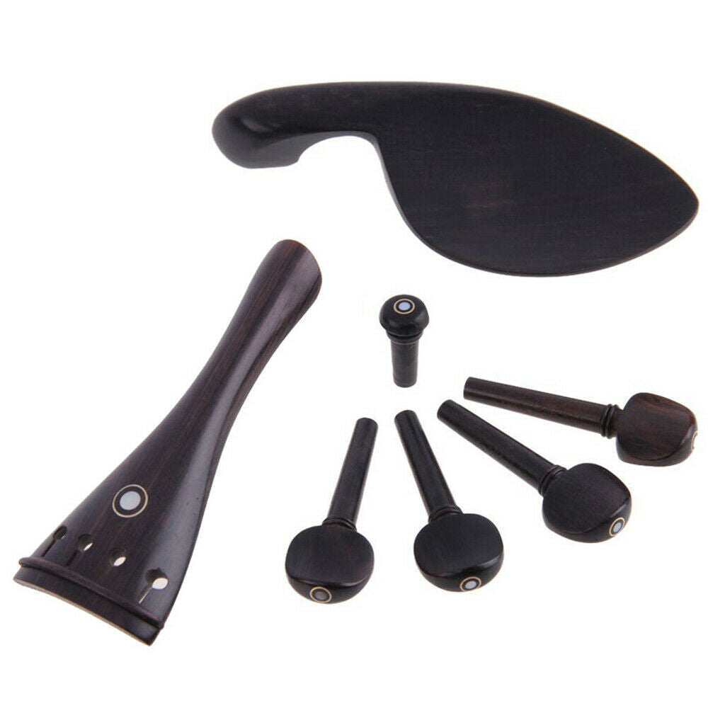 Set Ebony Wood 4/4 Violin Bridge Chinrest Endpin Tuners Peg Tail Tailpiece