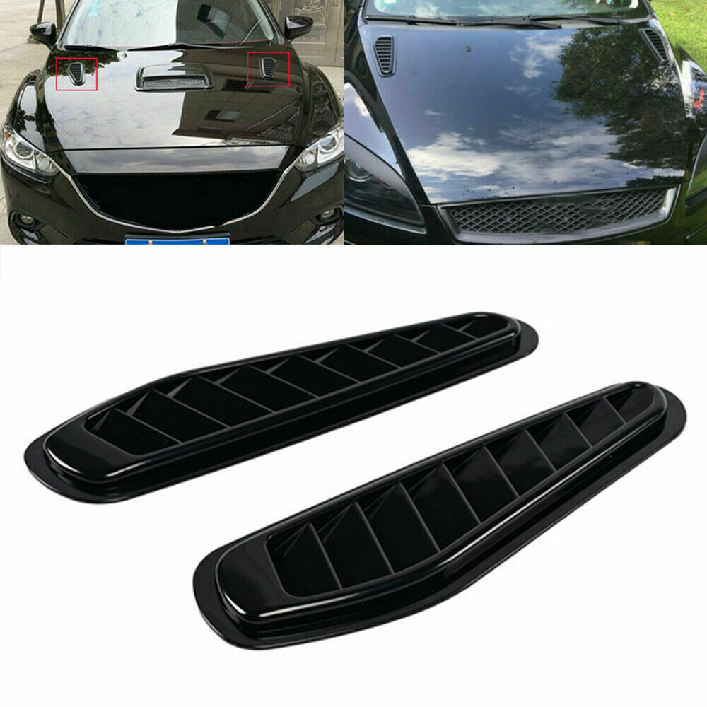 Pair Sport Black Air Flow Vent Bonnet Car Front Hood Scoop Cover Trim Decor