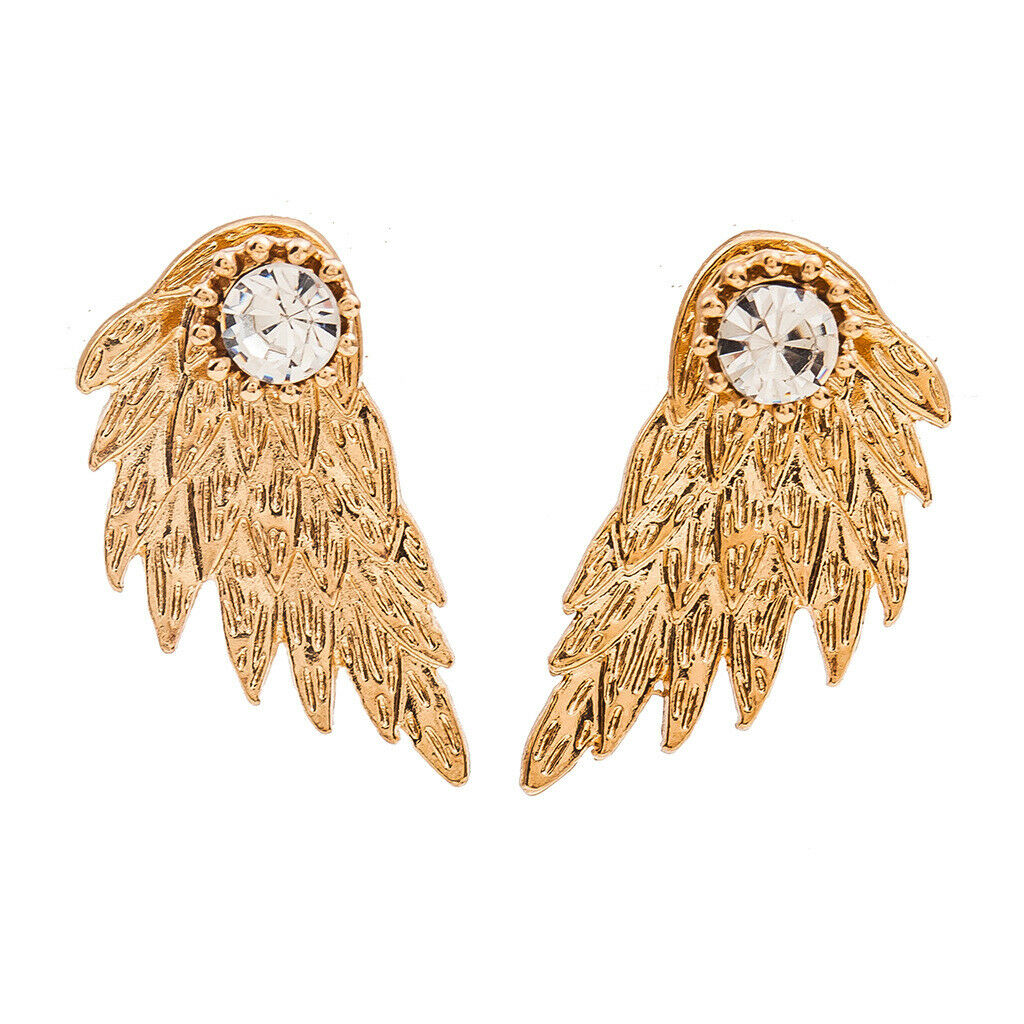 2 Pairs Fashion Women Angel Feather Wing Earrings Rhinestone Dangle Ear Stud