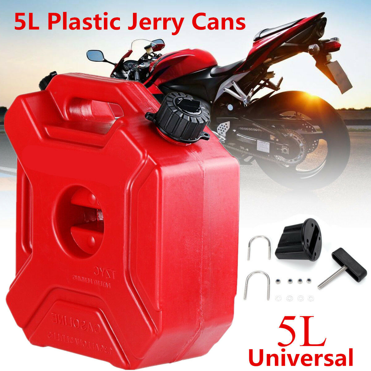5L/1.3Gallon Handle Fuel Tank Jerry Cans Spare Plastic Petrol Tanks for Car Bike