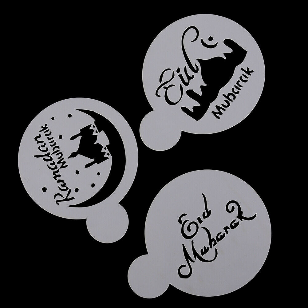 3pcs Eid Mubarak Cookies Stencil Ramadan Muslim Coffee Cake Template Mold.l8
