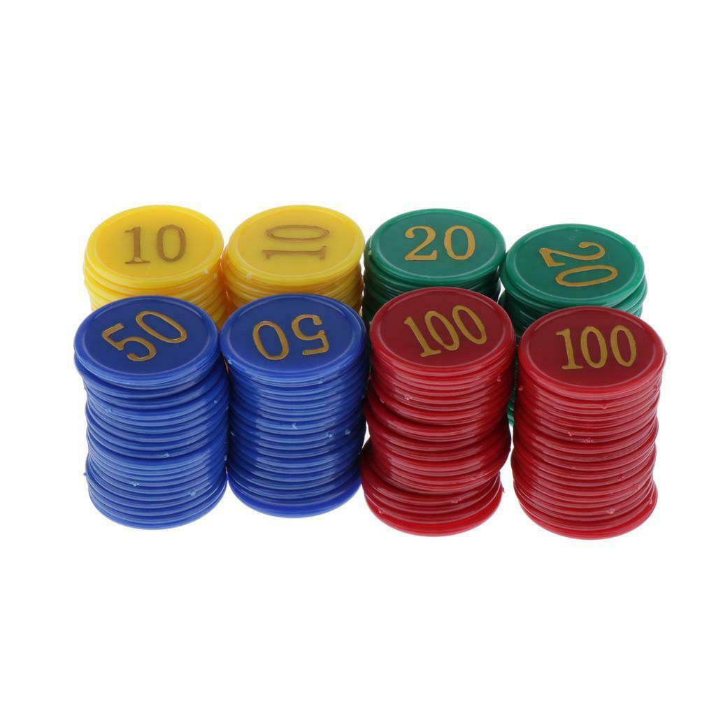 160 Counters Counting Chips Plastic Markers Mixed Colors Printed Denomination
