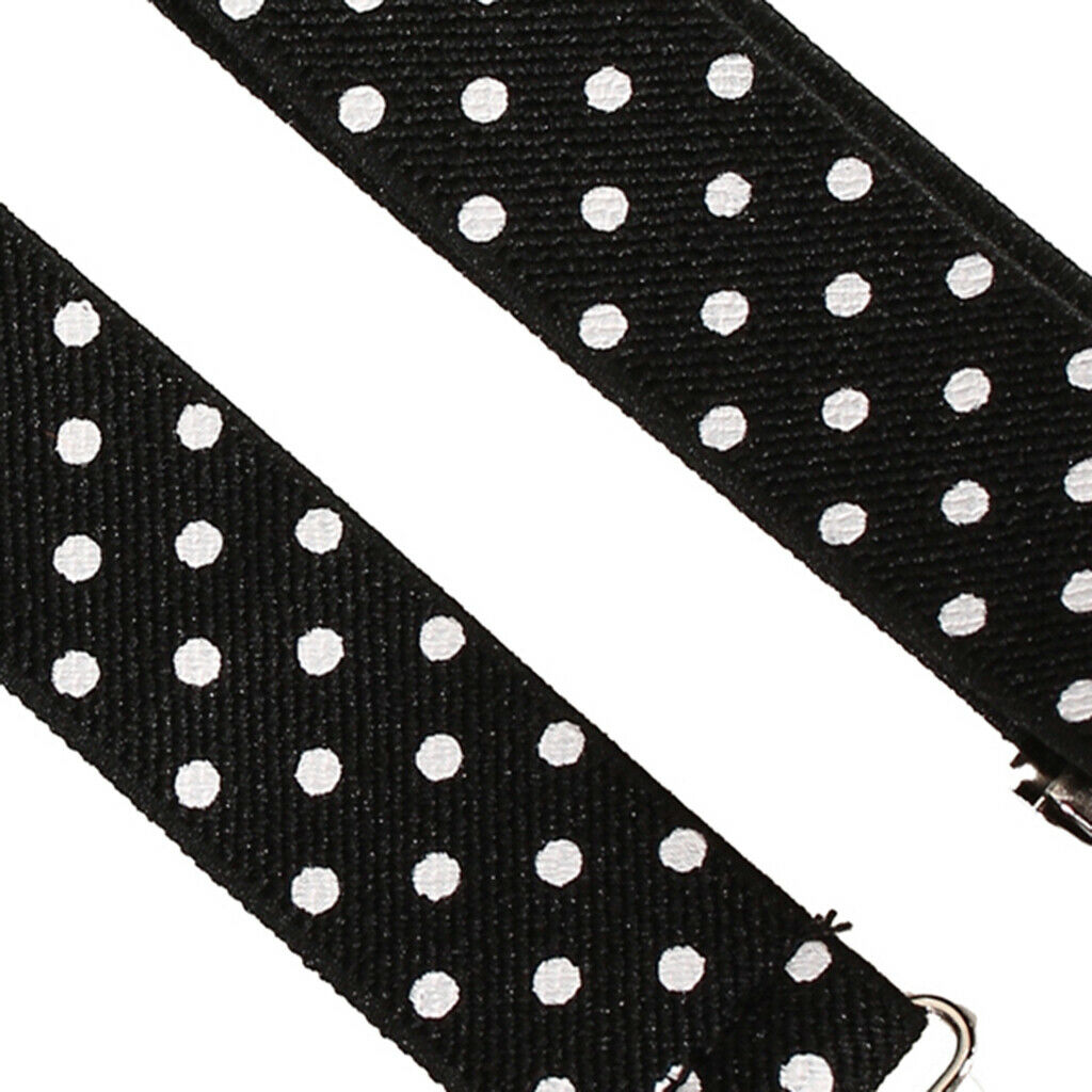 Clip-on Braces Elastic Y-back Suspender 37 x 15/16 inch - Black w/ White Dots