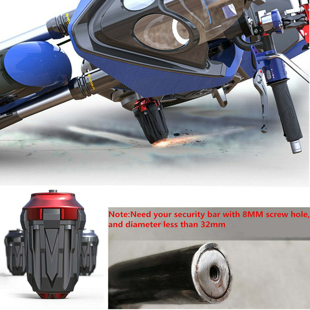 1 Pcs 32mm Nylon Plastic Anti-drop Motorcycle Frame Protection Slider Red+Black