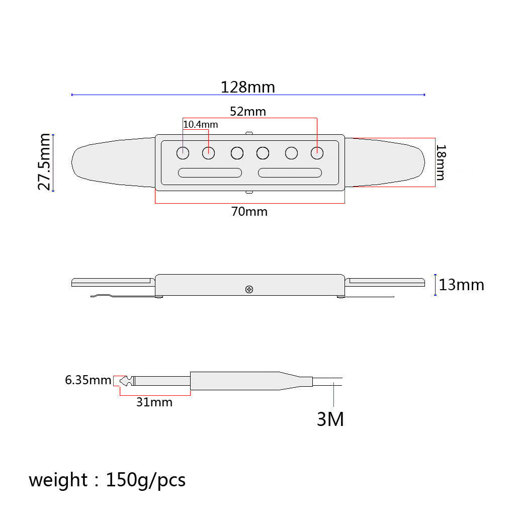 6 Holes Sound Pickup Speaker for Guitar Microphone Wire Cable Instrument