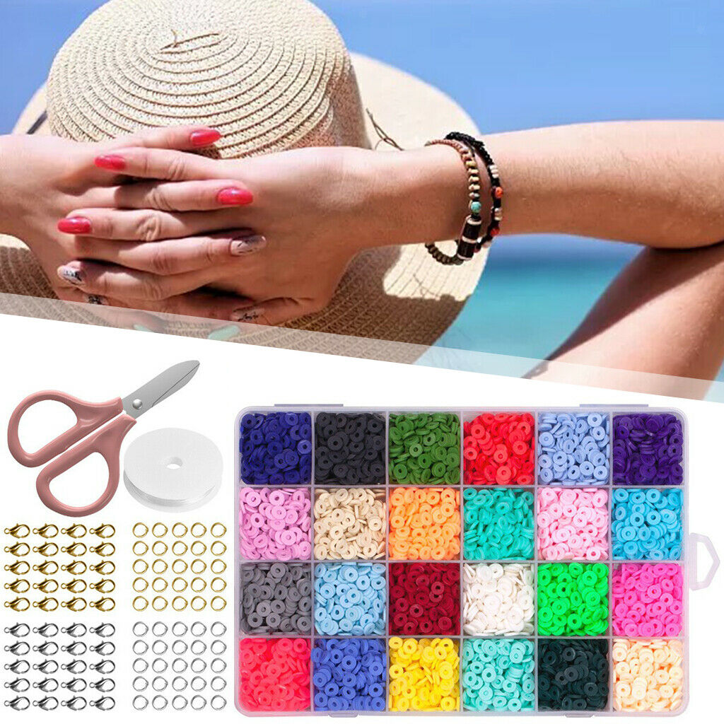 24 Colors Flat Round Polymer Clay Spacer Beads for Jewelry Making Bracelets