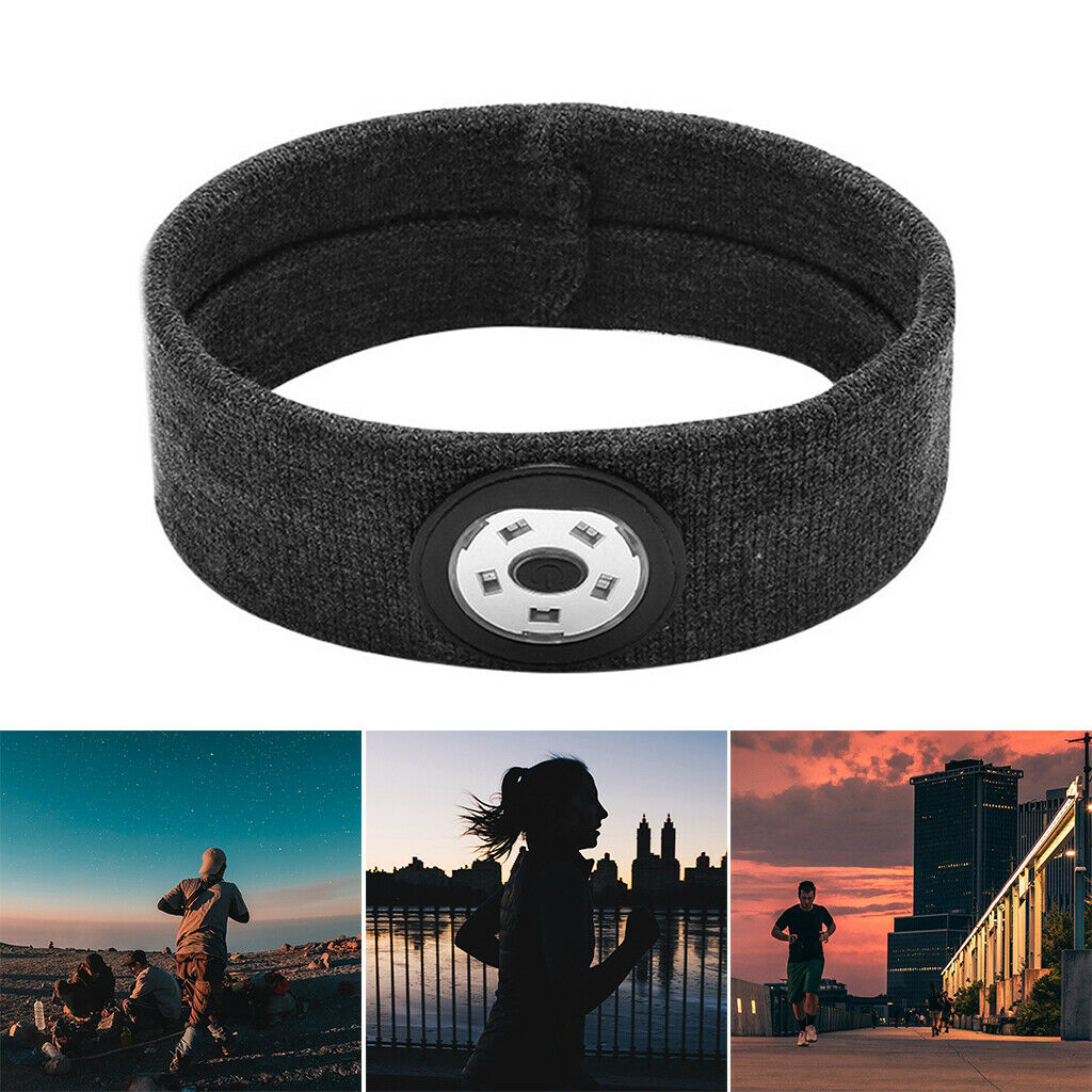 Sport Sweat Sweatband Headband with LED Light Yoga Gym Hairband Deep Gray Unisex