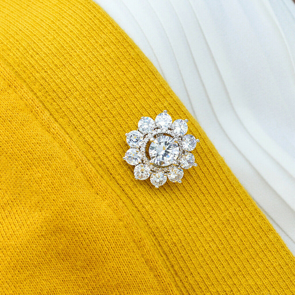 Cubic Zircon Flower Brooch Pin for Men Women Corsage Pin, Crystal Collar Pin