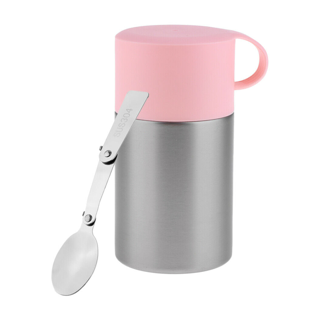 Stainless Steel Outdoor Sports Straight Vacuum Insulation Food Jar  Pink
