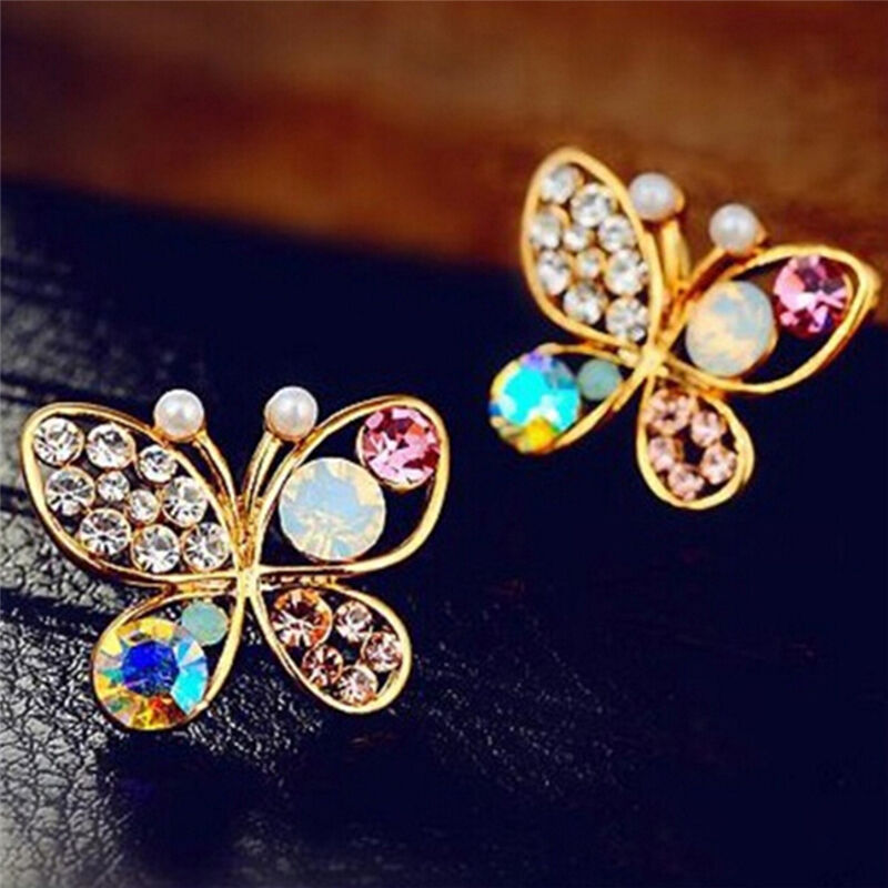 Ladies Chic Lovely Crystal Rhinestone Hollow Butterfly Ear Stud Earrings G.l8